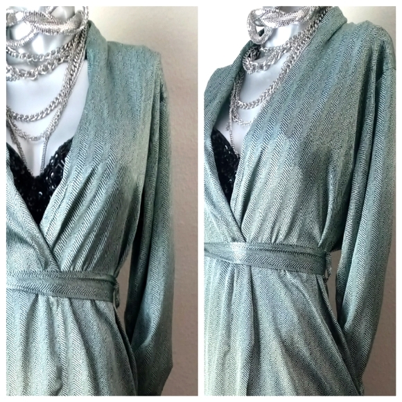 Jones New York Silky Herringbone Print Matching Belt Authentic Wrap Dress - Picture 3 of 12